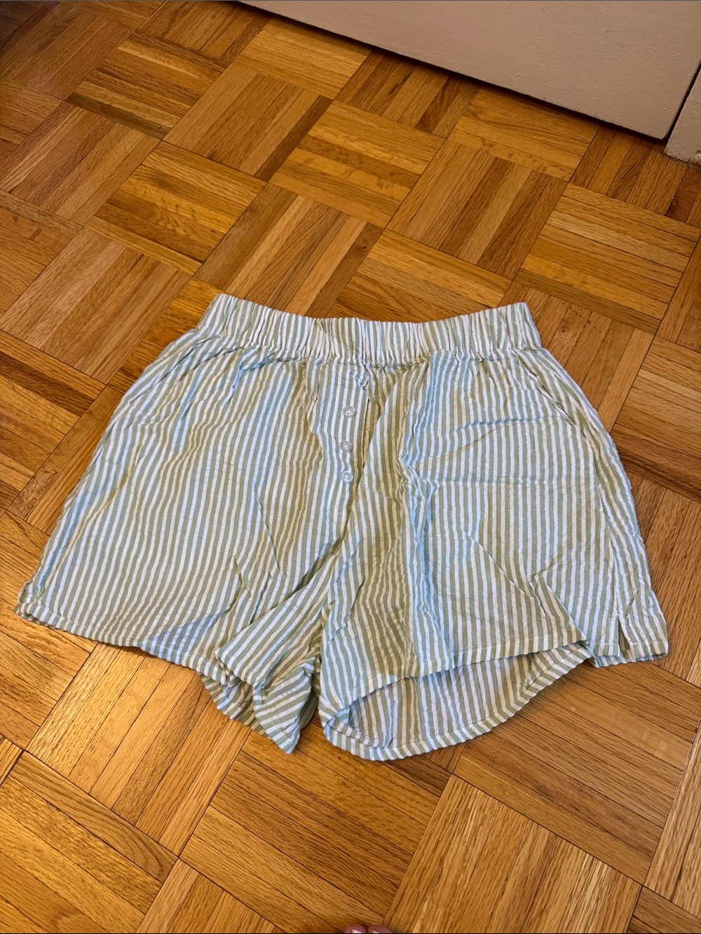 Daily Drills Green & White Seersucker Striped Boxer Shorts